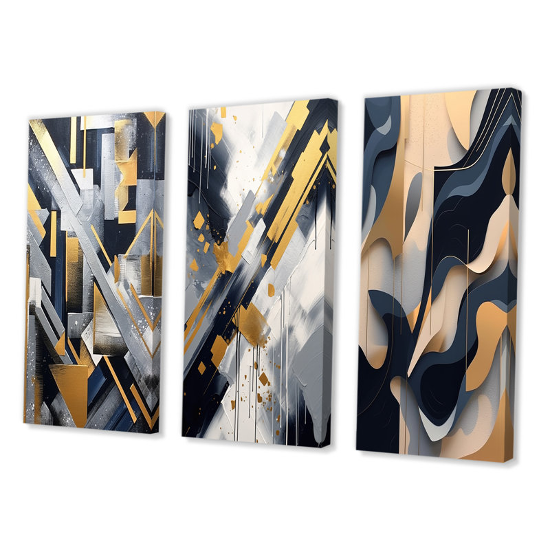 Abstractions dorées et grises - ensemble de 3 impressions, Toile tendue, H 40 po x l 60 po
