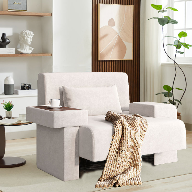 48" Wide Modern Accent Chairs With Storage Console Armrest For Living Room, Elegant Arm Chair Upholstered Tufted Club Chair For Bedroom