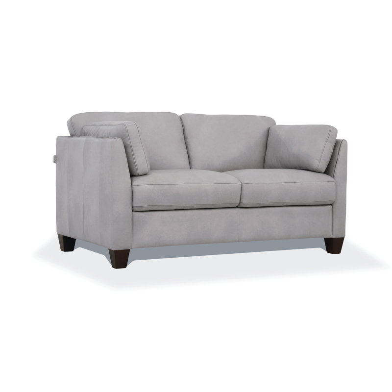 Camire Upholstered Loveseat with Metal Legs, Dusty White Genuine Leather