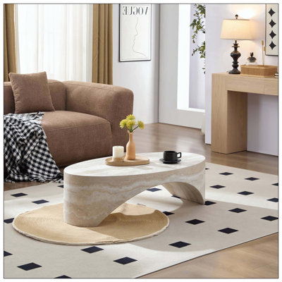 Natural Marble Oval Coffee Table Side Table For Living Room