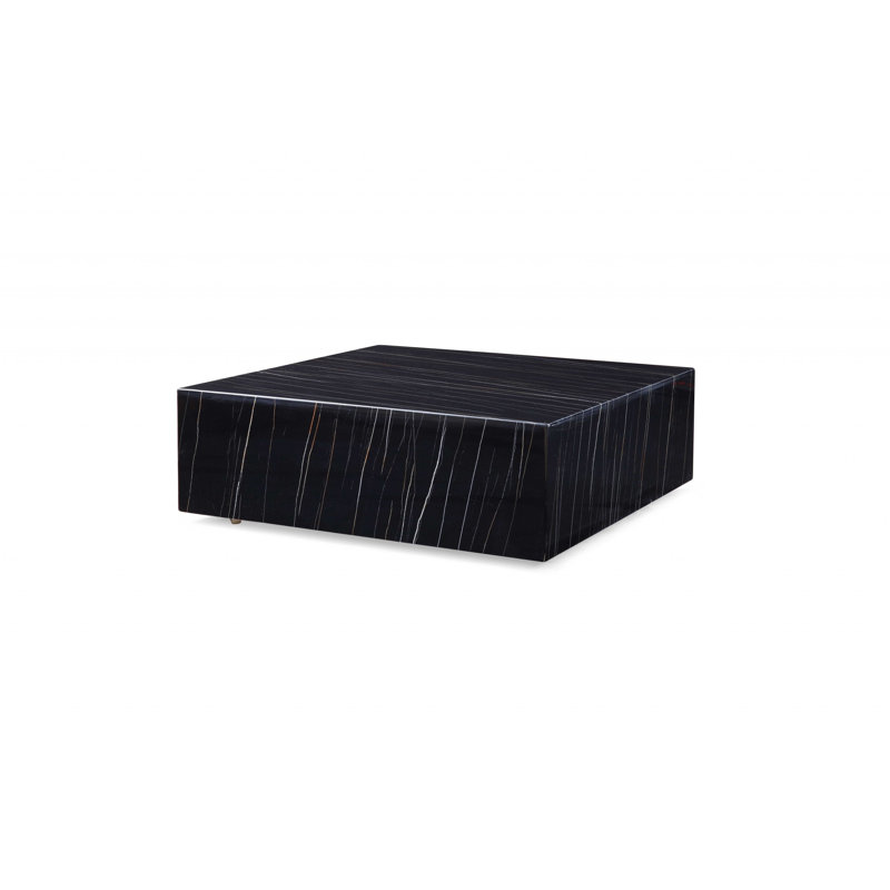 Table basse 35 po carrée en marbre et laiton véritable noir, Black