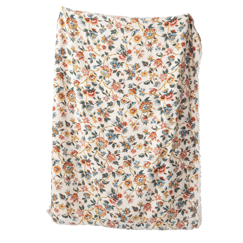 Woven Cotton Printed Throw With Sherpa Back And Fringe