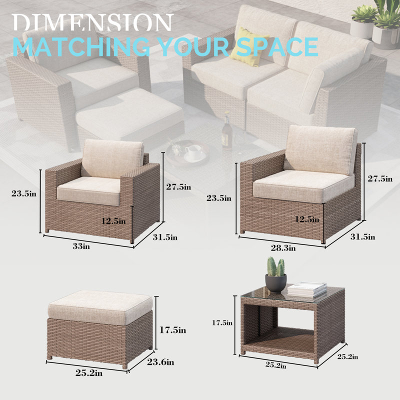 Ensemble de conversation avec canapé pour 4 personnes avec coussins Amberson