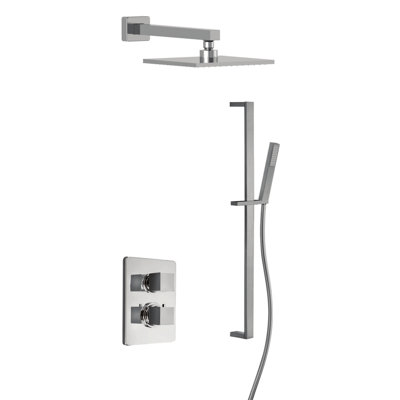 Scala Thermostatic Shower System with 2-Way Diverter, 8-Inch Rain Shower Head and Hand Shower with Slide Bar, Valve Included