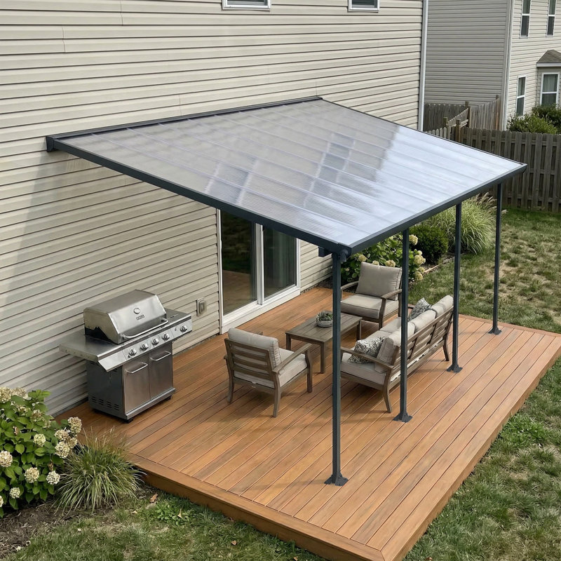 Palram - Canopia Feria 20' W x 10' D Polycarbonate Galvanized Steel Stationary Slope Patio Awning Gray/Diffused Clear