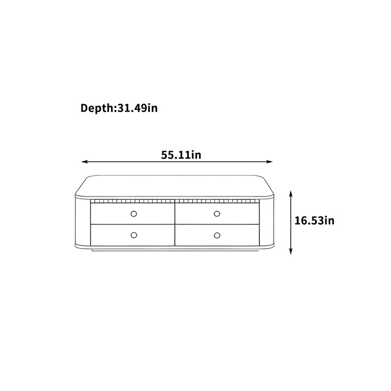 Table basse en buis massif avec 8 tiroirs, Blanc, H 16,53 po x L 55,11 po x l 31,49 po