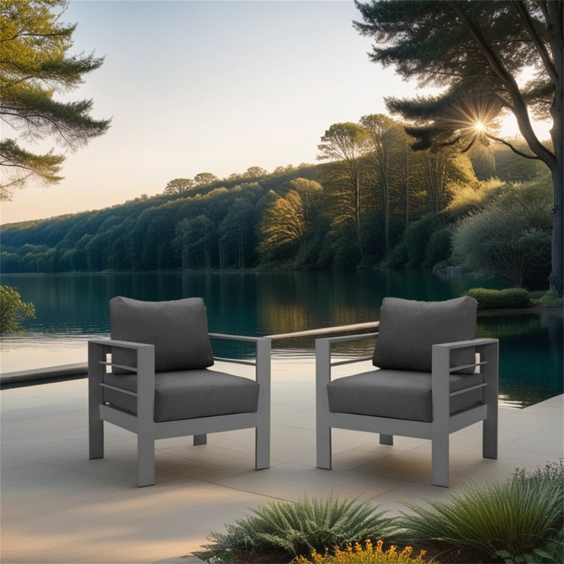 Chaise de salle à manger d'extérieur en aluminium avec coussin, Gris, Gris