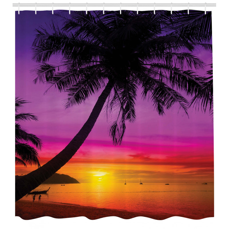 Tropical Shower Curtain Set + Hooks, 70" H x 69" W