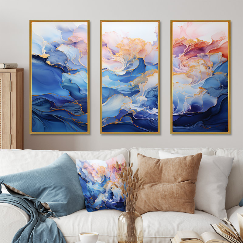 «Pink and Blue Alco», ensemble d'art sur toile à formes abstraites, Cadre flottant doré, H 32 po x l 48 po x P 1 po