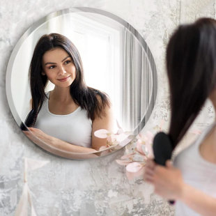 Round Mirror, Large Wall Mounted Circle Metal Fra Metal Flat Wall Mirror