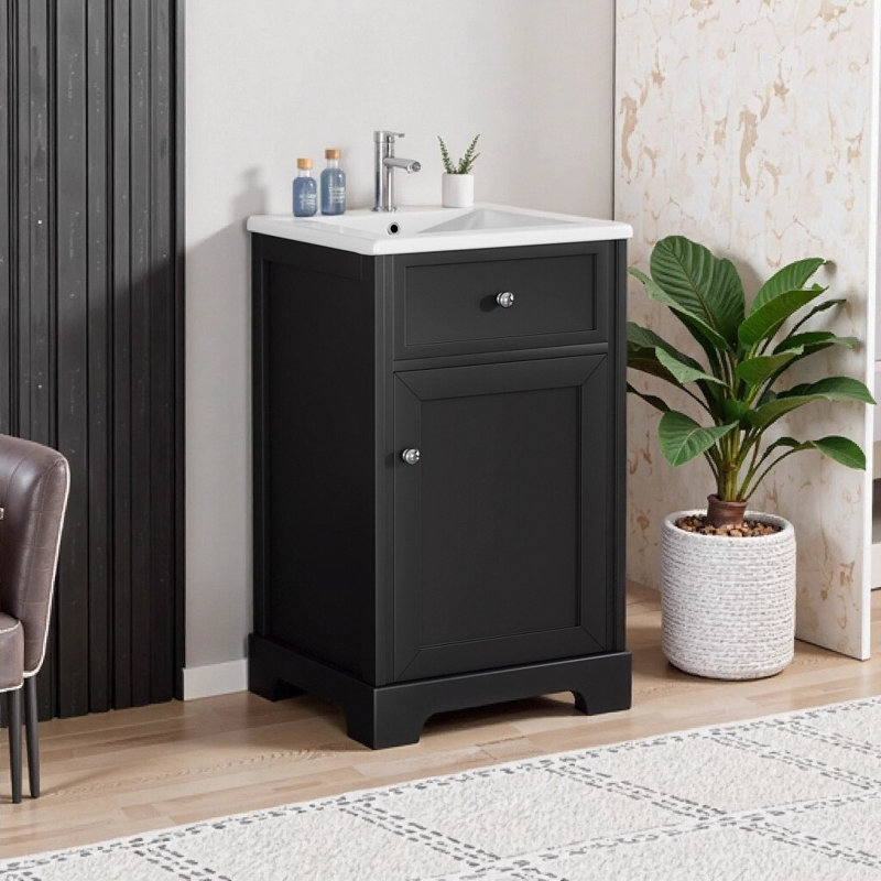 Meuble-lavabo moderne 20 po avec lavabo en céramique, Noir