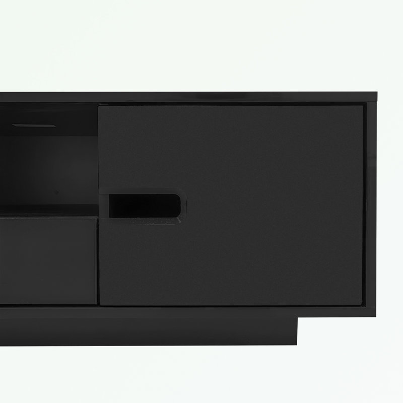 Rectangle Coffee Tables with LED Lights, drawer and 2 cabinets, Black
