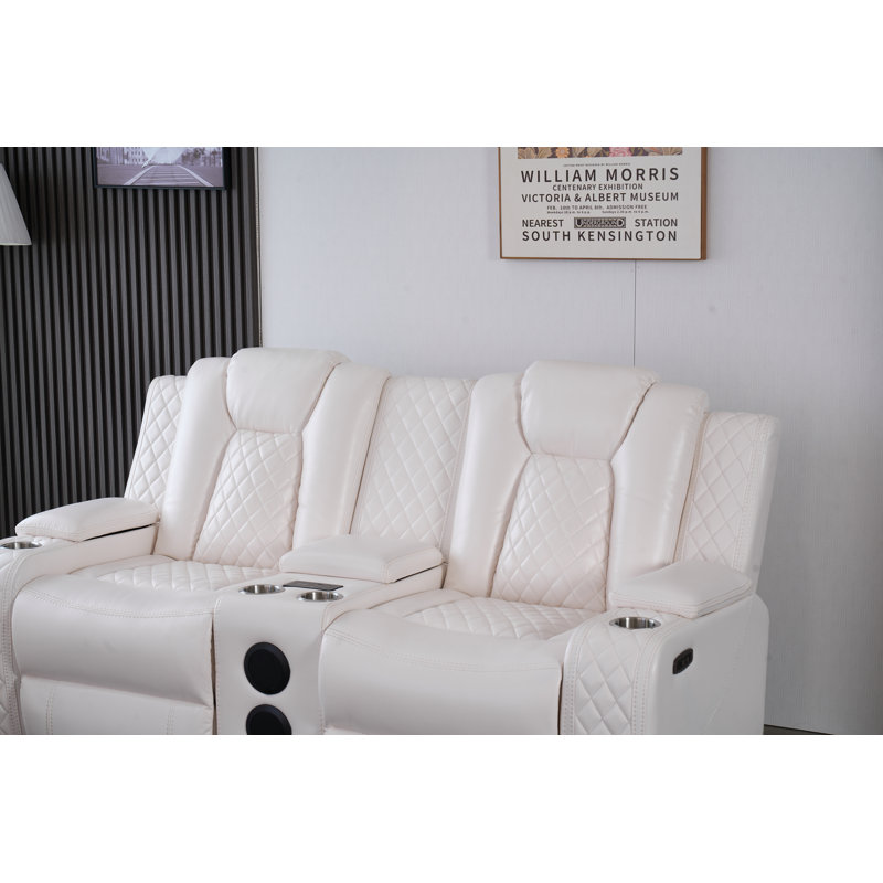 Causeuse inclinable électrique moderne en similicuir avec haut-parleurs Bluetooth, console de rangement, chargement sans fil, ports USB-C / USB et éclairage DEL