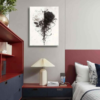 Noir et blanc rose art mural gris floral roses peinture décor photos moderne abstrait fleur plante affiches pour salon chambre bureau couloir salle de bain décoration 12 x 16 pouces