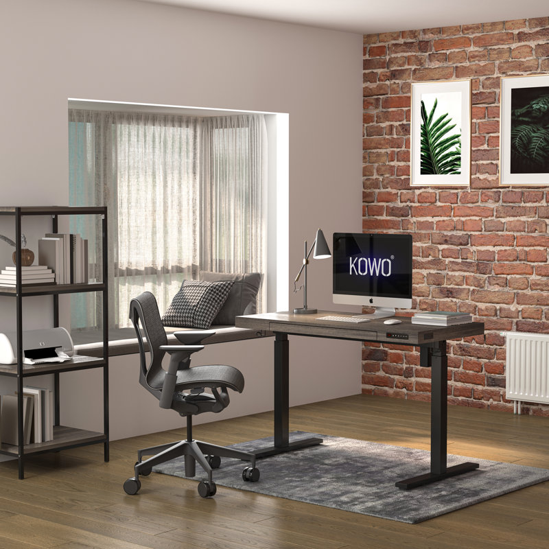 Gooitsen Height Adjustable Standing Desk, Gray Oak/Black, 48" 
