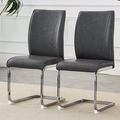  Simple Arch Chair - Set Of 2 PU Material High Resilience Dining Chair With Arched Metal  Leg.Crazy Horse Texture PU Dining Chairs.