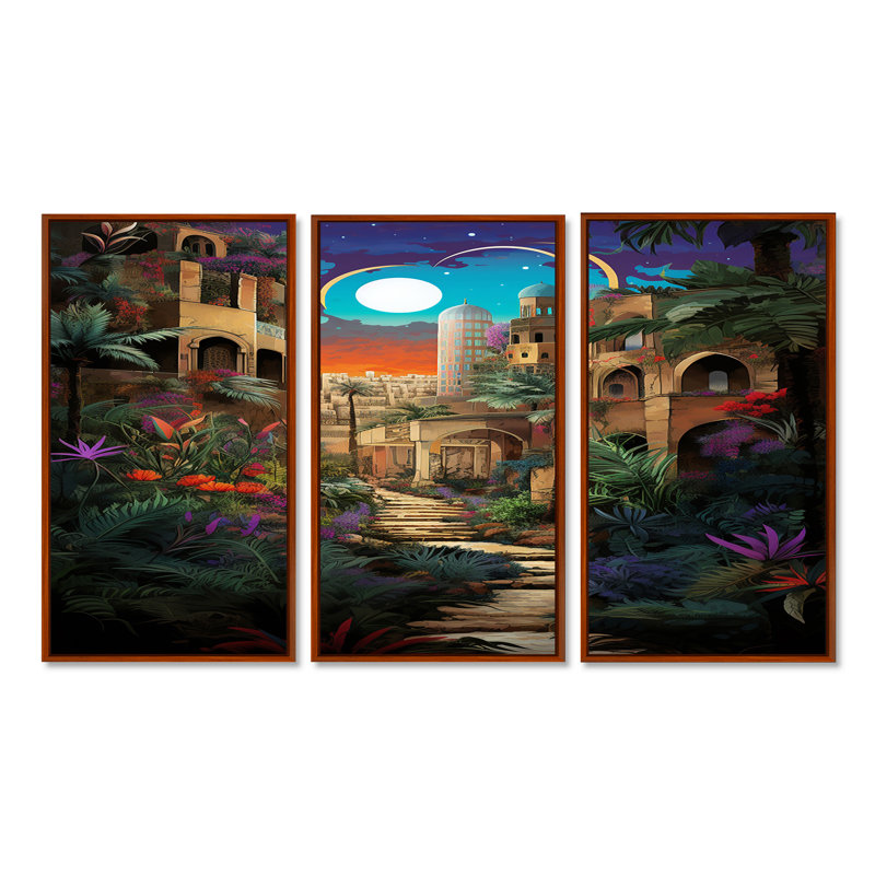 Ensemble d'art mural Richins - City Buildings, H 28 po x l 36 po x P 1 po, Cadre flottant brun