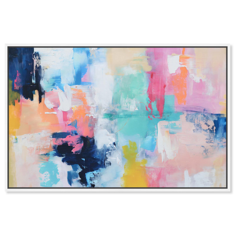 «Fluid Drift Canvas Maximalist Abstract» par Art Remedy, H 37 po x l 55 po x P 1,8 po, Cadre flottant blanc