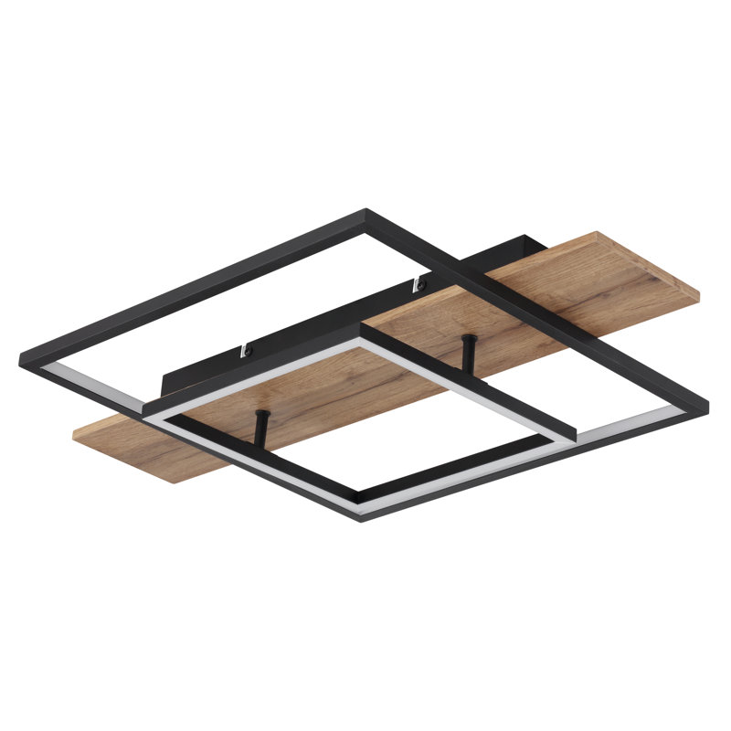 Cyriaque Aluminium LED Flush Mount, Matte black, Matte Black/Walnut