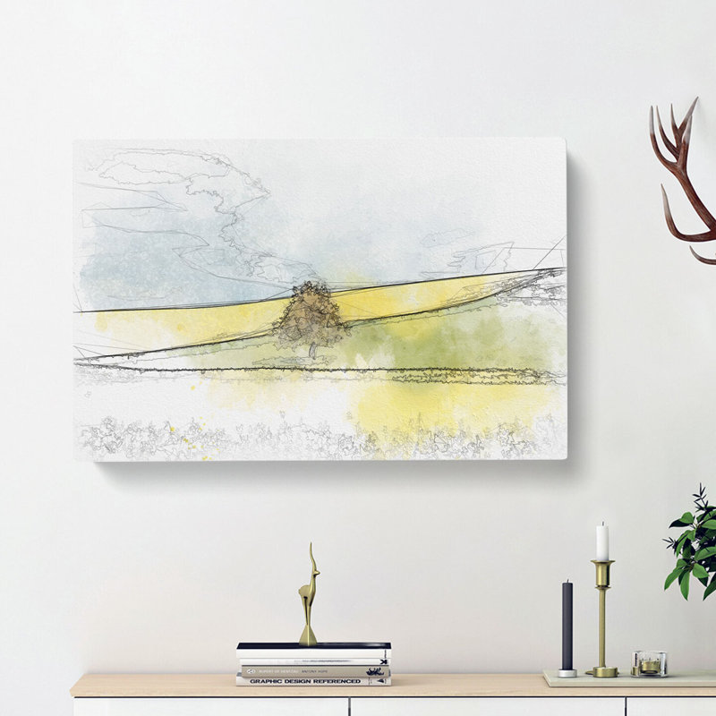 Lone Tree In A Yellow Meadow - Wrapped Canvas, 35cm H x 50cm W x 3cm D