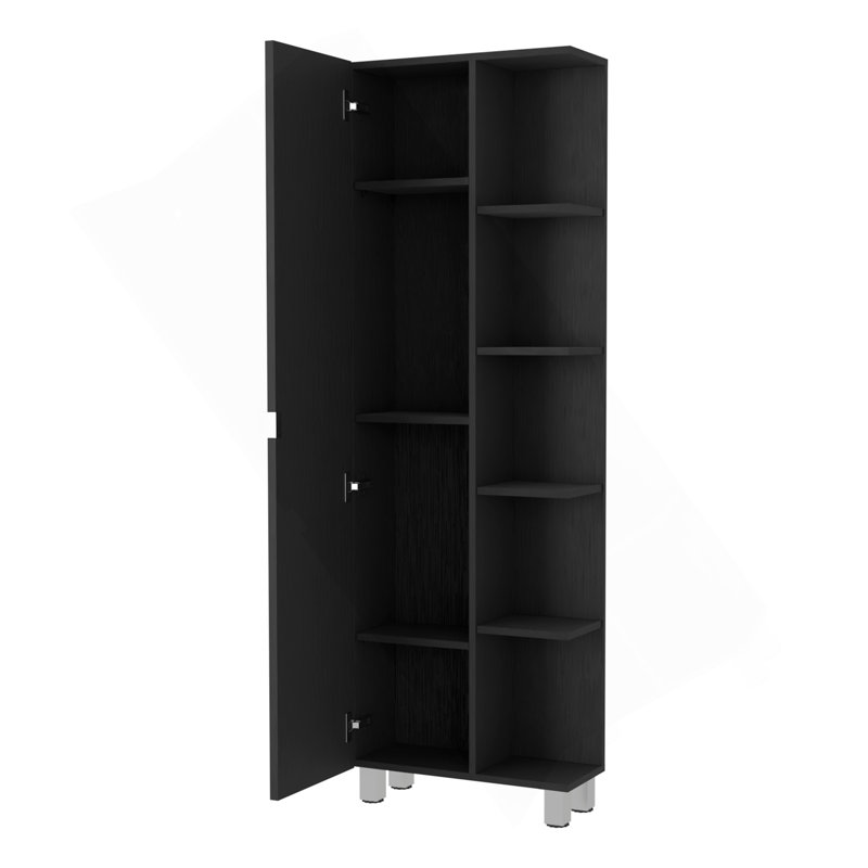 Los Angeles Linen  Cabinet, Five Shelves, One Cabinet, Divisions, Black