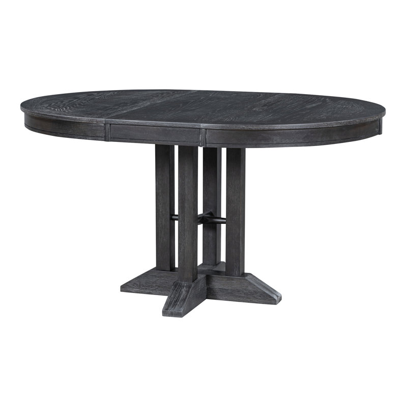 Farmhouse Extendable Dining Table Round Dining Table, Black