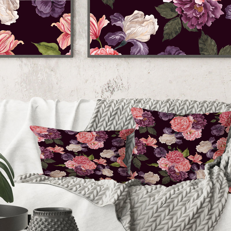 Coussin décoratif beige et violet Vintage Flowers IV - Traditional Printed 1