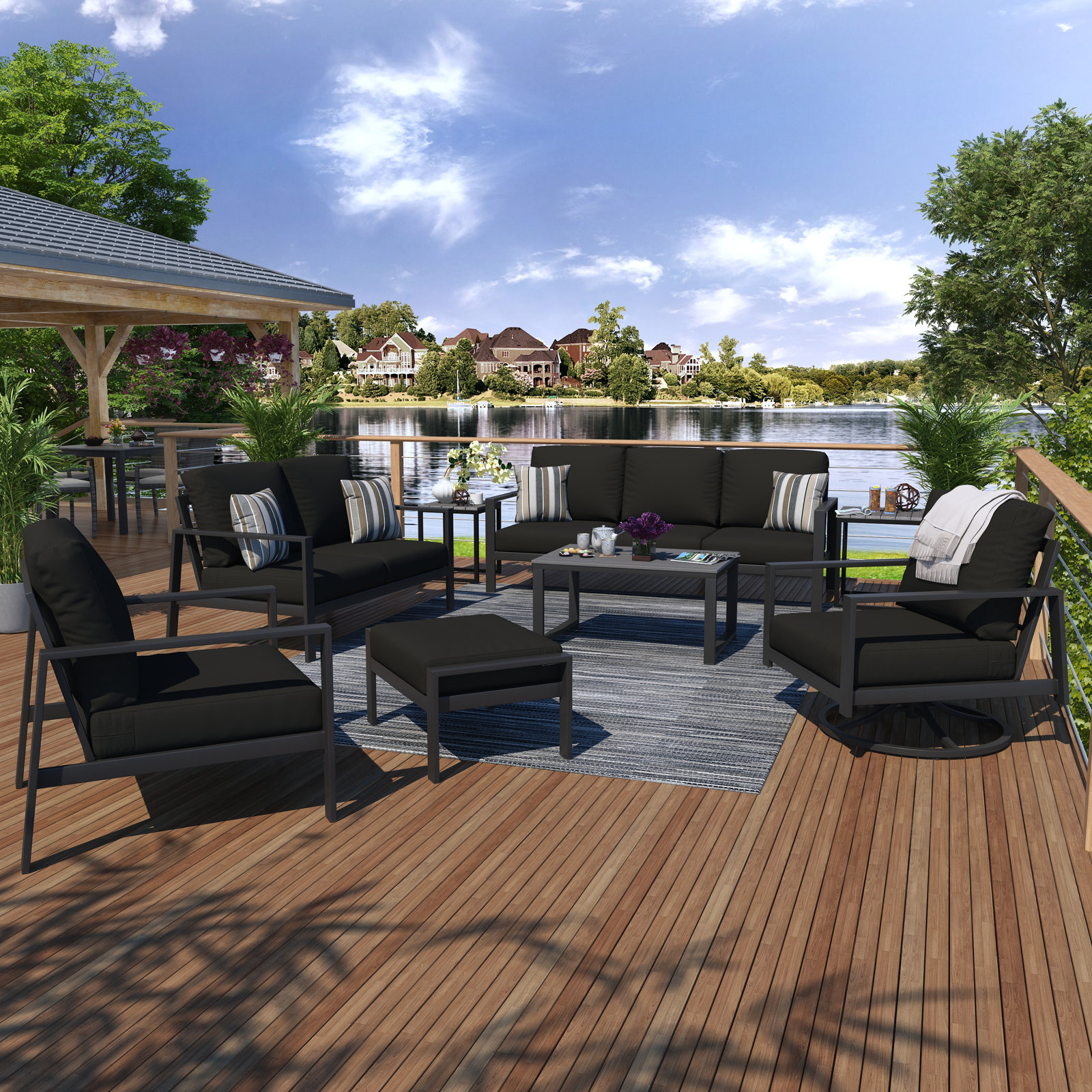 Townsend 8-Person Sunbrella® Patio Seating Group, Canvas Black Sunbrella® Canvas, Gray