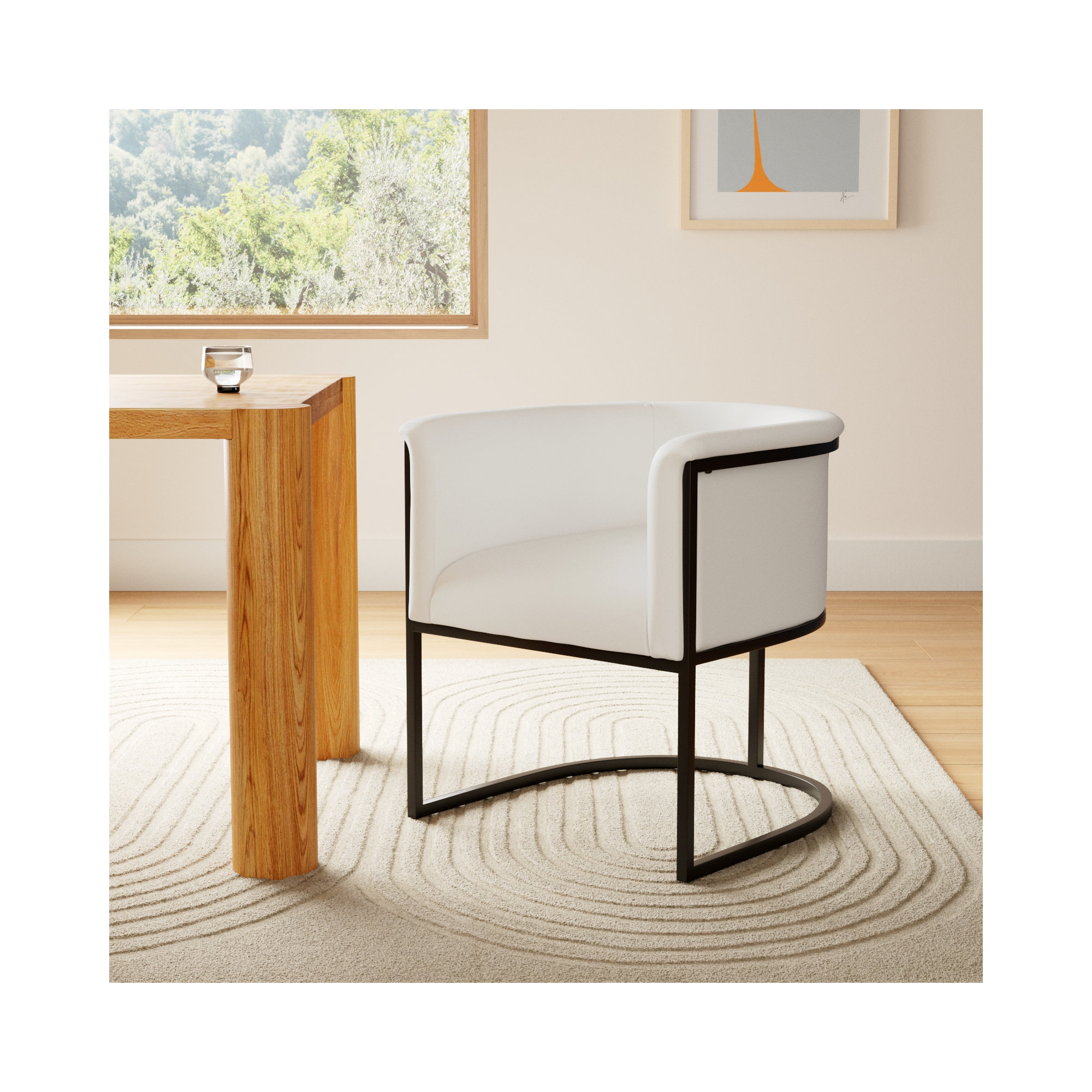 Virgil Faux Leather Upholstered Arm Chair, White
