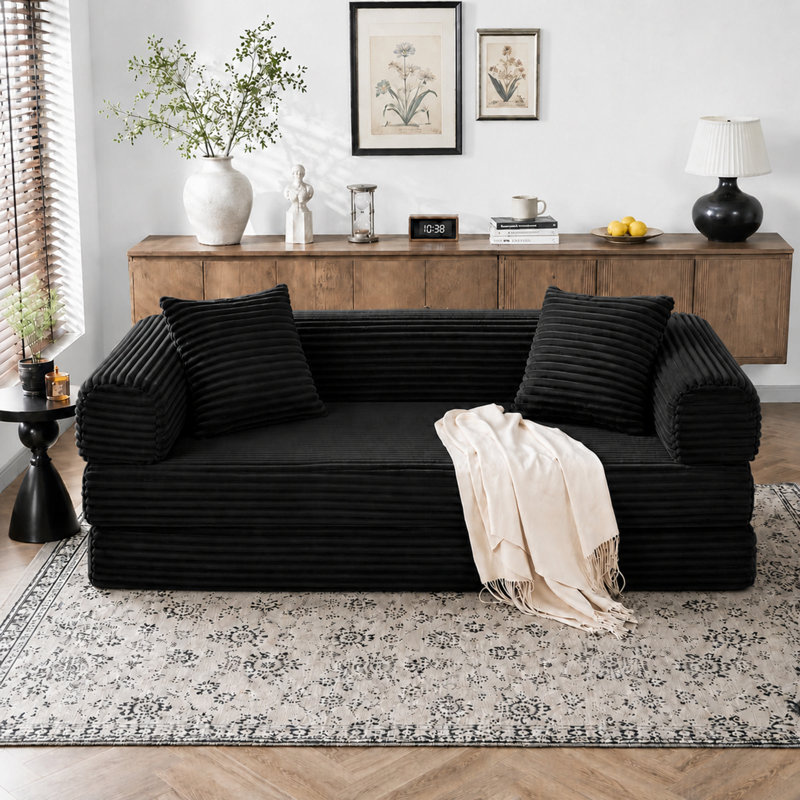 Canapé-lit modulaire convertible 77 po, canapé-lit en velours côtelé à assise profonde avec coussins amovibles pour appartement, salon et chambre d'amis