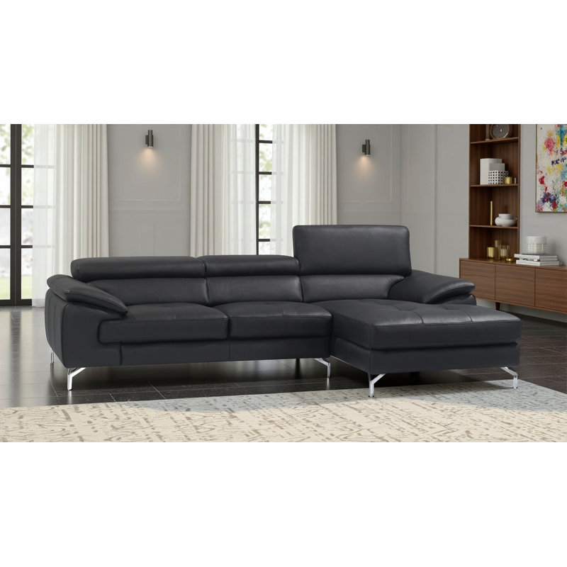 Matimila Upholstered L-Shaped Sectional Right Hand Facing, Black Leather