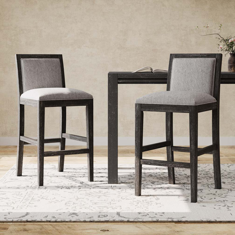 Rubber wood Frame Height Bar Stools,Upholstered Barstools, Black, Gray
