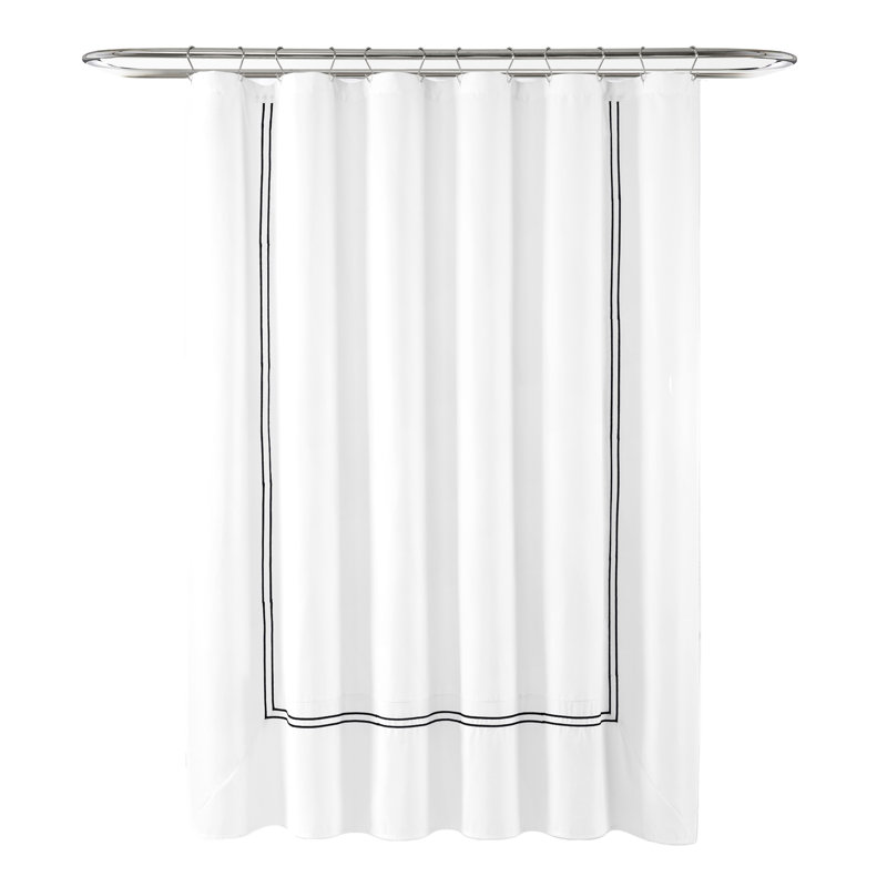 Rideau de douche géométrique simple, Blanc / Brun foncé