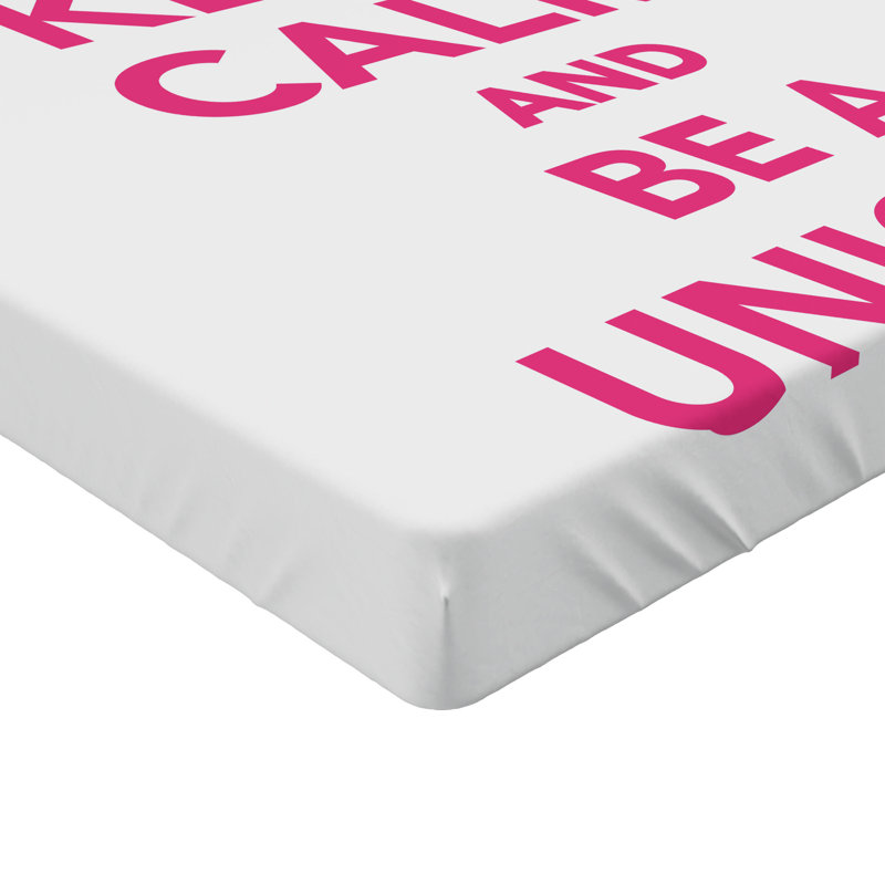 Ambesonne Keep Calm Fitted Sheet 2-Pack Be a Unicorn Text Pink White, Queen Fitted Sheet