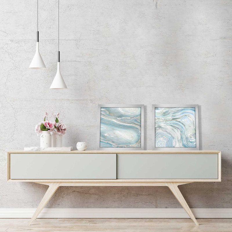 Agate en bleu, ensemble de 2 pièces encadrées sur papier