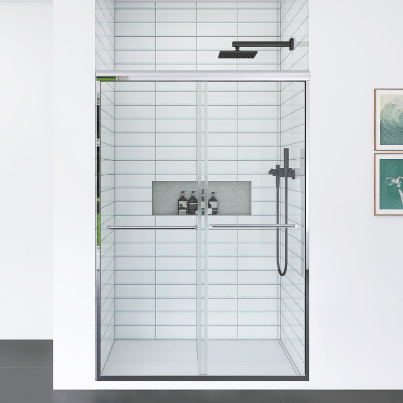 Double porte de douche coulissante encadrée avec verre trempé, Chrome chrome