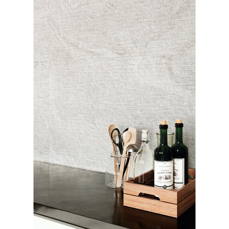 Modern Travertine Ruled 24" x 48" Textured Porcelain Wall & Floor Tile, Gray
