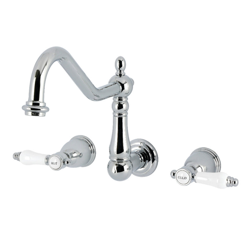 Kingston Brass Bel-Air Double-Handle 3-Hole Wall-Mount Kitchen Faucet, Polished Chrome