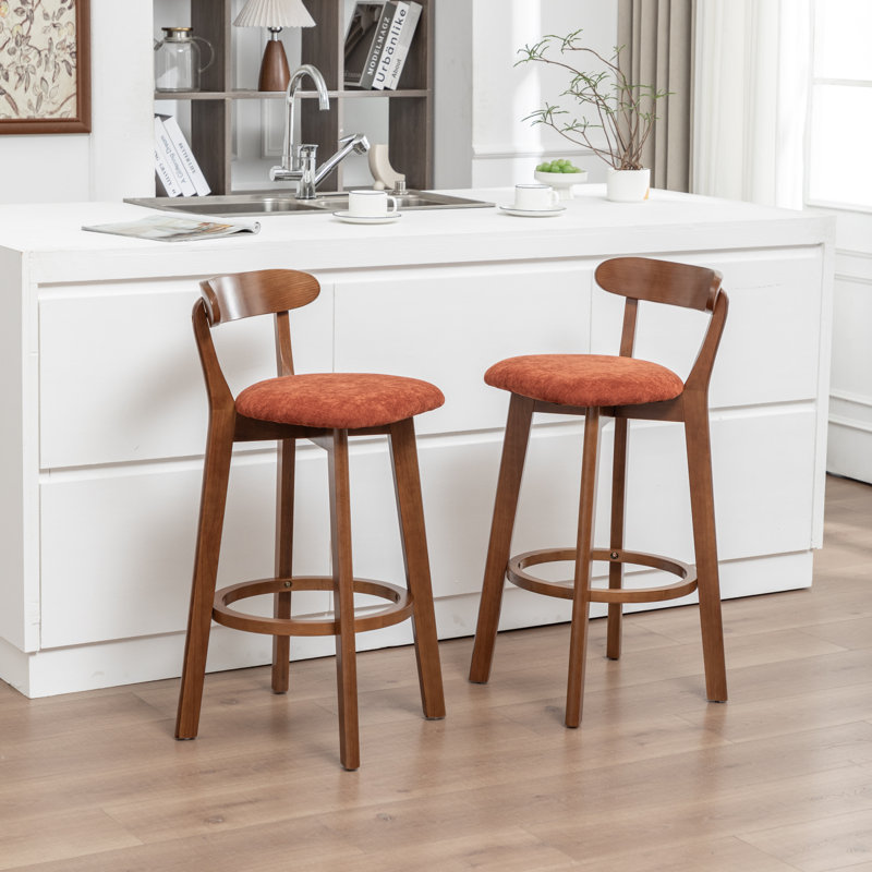 Nordic Solid Wood Bar Stool, Orange