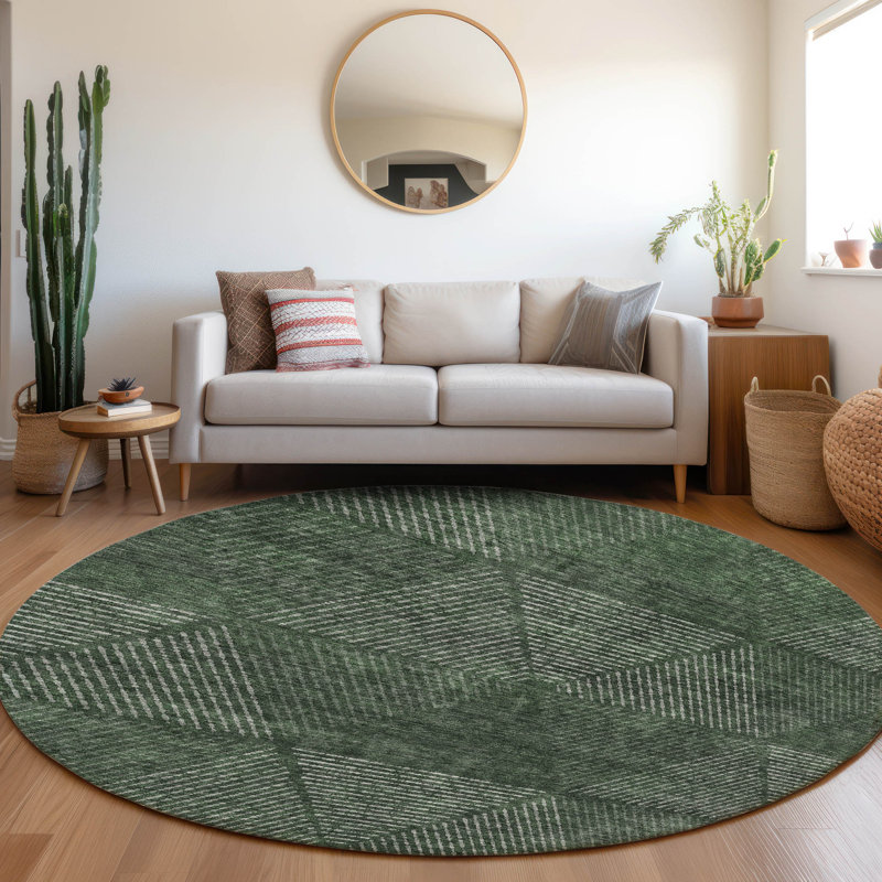 Malchow Flatweave Washable Geometric Indoor / Outdoor Rug, Round 8'
