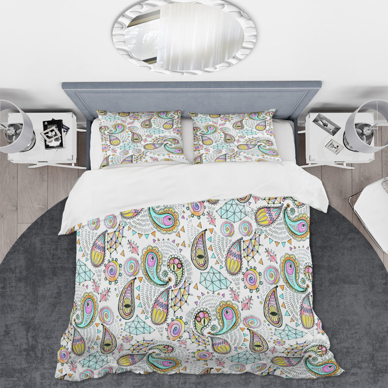 Ensemble de housse de couette bohémien Indian Turquoise and Green Paisley II - microfibre de polyester