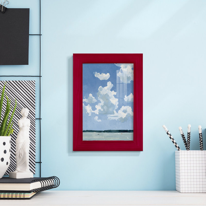 «Juillet Lakeside I» sur papier, Rouge, H 6 po x l 4 po x P 1 po