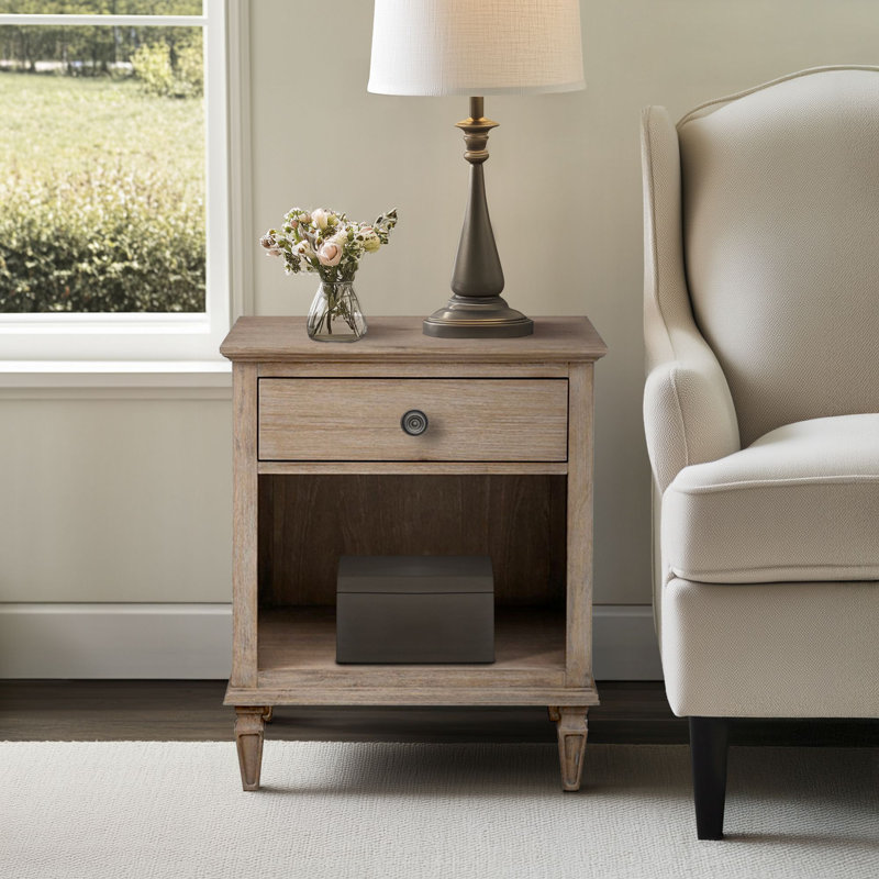 VIctoria One-Drawer Wood Nightstand with Shelf, Light Natural