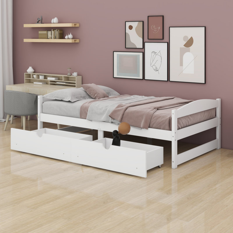 Lit plateforme avec tiroirs, Blanc