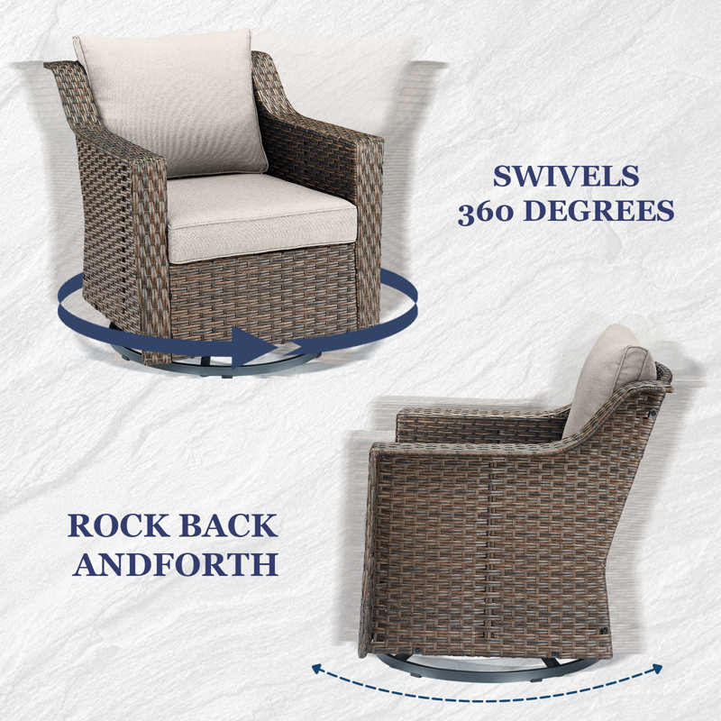 Jenesys Red Barrel Studio Outdoor Wicker Swivel Glider Chairs With Cushions, Beige