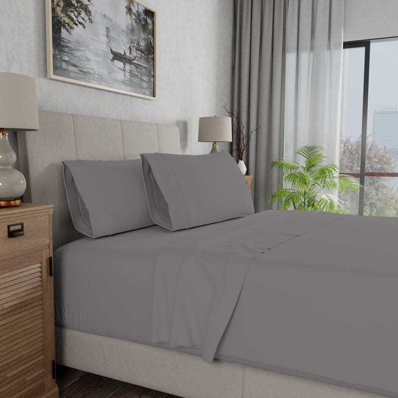 100% Cotton Lightweight Percale Weave Sheet Set, King Sheet Set with 2 Pillowcases, Dark Gray