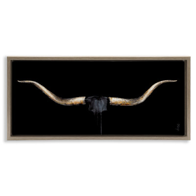 Bull Horns Shadow Animal Painting Brown Grain Framed Floater Canvas Wall Art by Dina D'Argo