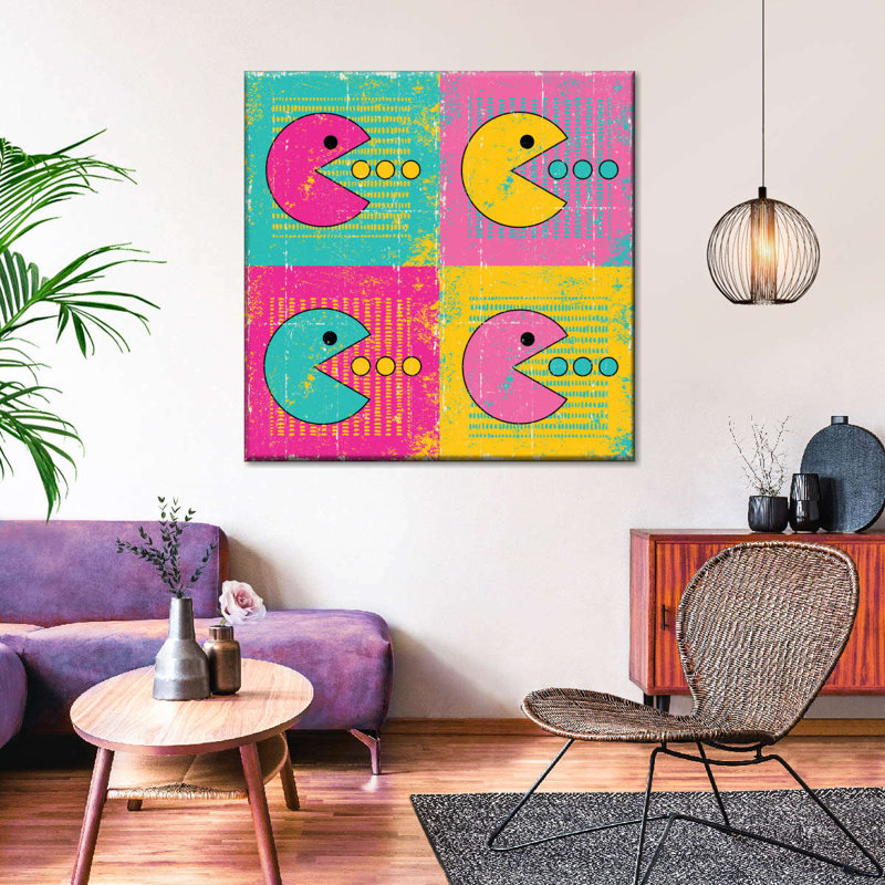 Rétro pastel Pacman sur impression sur toile, H 30 po x l 30 po x P 1,25 po