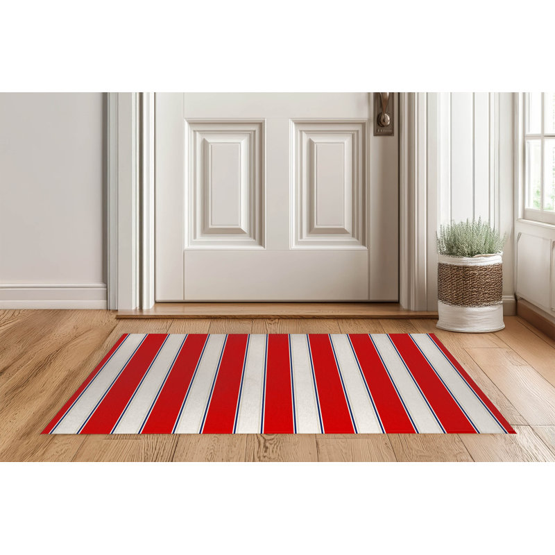 Cabana Stripe Indoor Doormat, 36" W x 60" L, Red