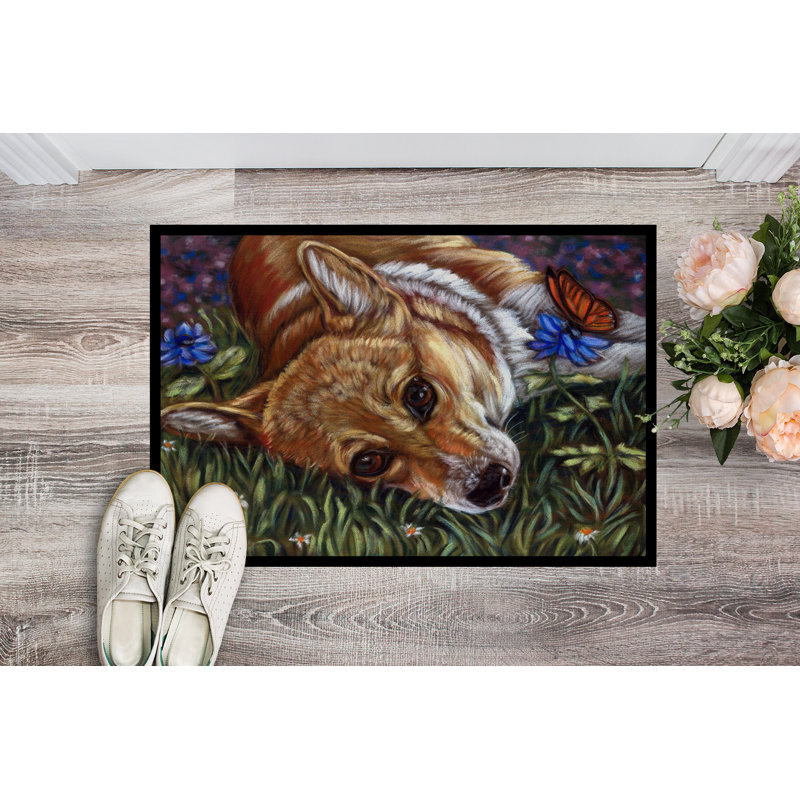 Tapis de porte d’extérieur antidérapant à papillon pastel corgi, 1 pi 6 po x 2 pi 3 po